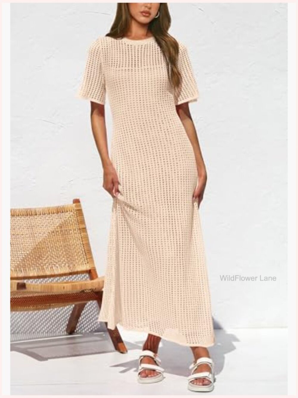 Eyelet Cover Up Dress - Summer Maxi Beach Vacation Sundress - Picture 5 of 7